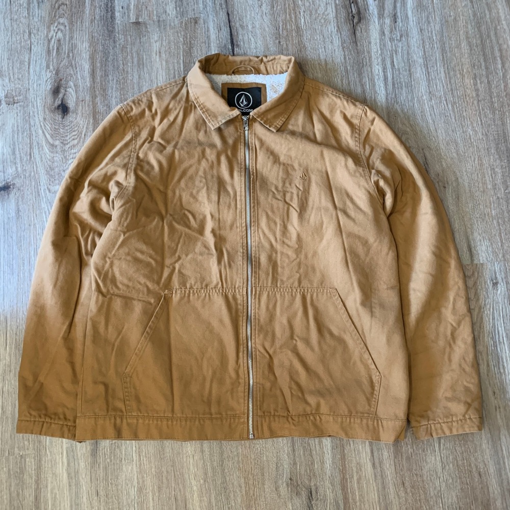 Volcom Palm Drive Canvas Fleece Lined Work Coat in tan - size XL mens